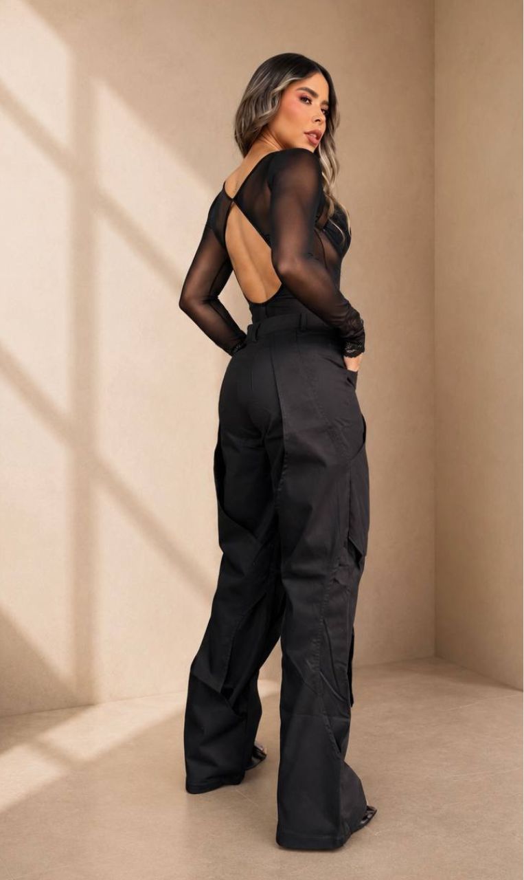 Pantalón Negro Asimétrico Semi Stretch para Mujer Pantalón Negro Asimétrico Semi Stretch para Mujer