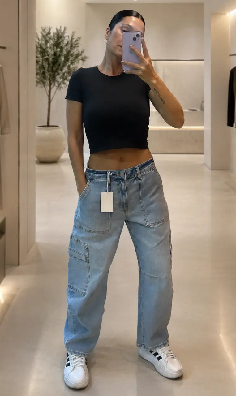 Jean Cielo Tipo Barrel Tiro Bajo para Mujer Jean Cielo Tipo Barrel Tiro Bajo para Mujer