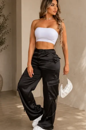 Pantalón negro cargo mujer